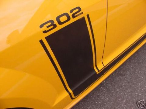 2007 Saleen S-302 - A close-up of a yellow car's side panel shows a black decal with the number 302.