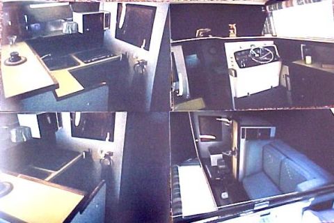 1982 Ford Bronco - This image shows the interior of a vehicle, a galley kitchen area and the dashboard with instrumentation.