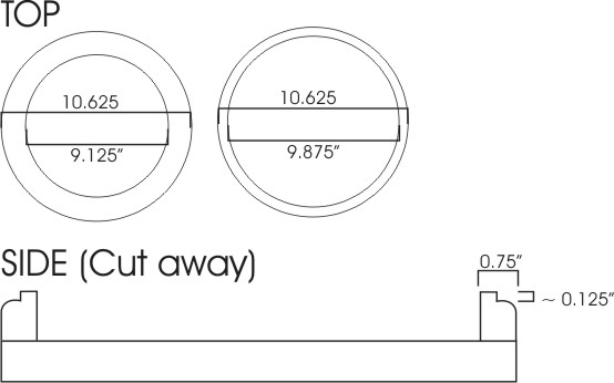 Technical line drawing with dimensions for a round part
