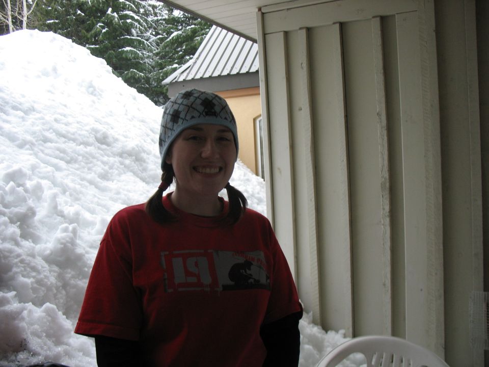 Huge snow wall, me looking dorky