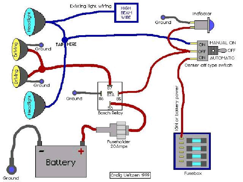 Adding driving lights to headlight wiring.