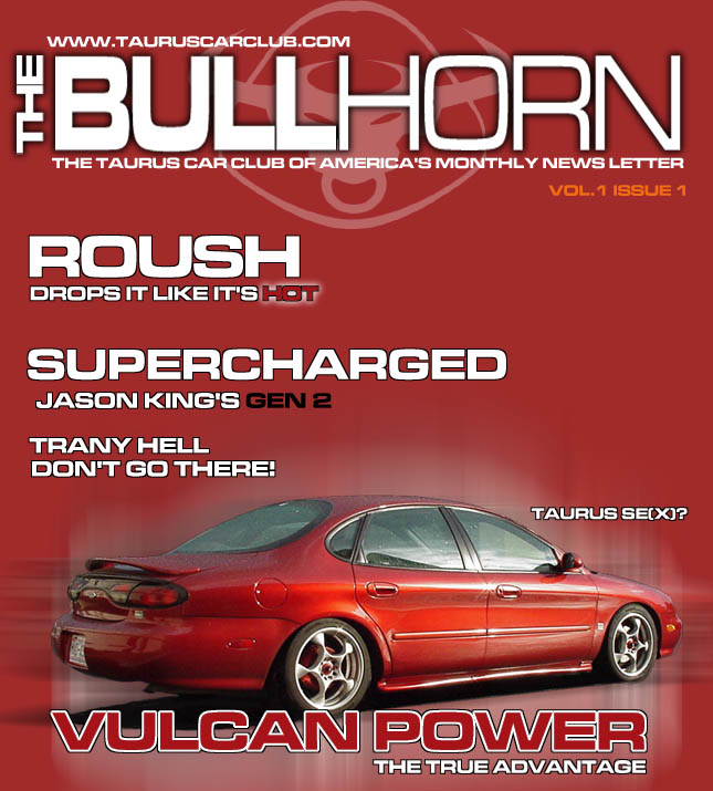 Red sedan with custom wheels and a spoiler. Text on the image mentions 'Vulcan Power' and 'Taurus SE(X)?'