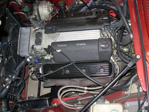 1992 Jaguar XJ-S - Close-up view of a Corvette engine bay, showing the intake manifold and valve covers.