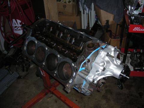 1990 Ford Mustang - Engine block assembly on a stand, ready for further work.