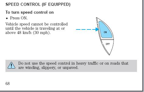 1996 Mercury Grand Marquis - Diagram illustrates speed control operation and provides warnings for its use.