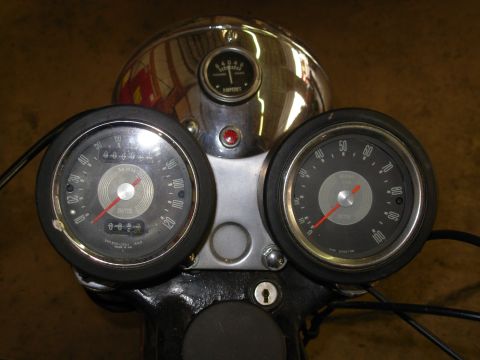 1968 BSA Lightning - Close-up of a motorcycle's instrument cluster, two main gauges and an ammeter.