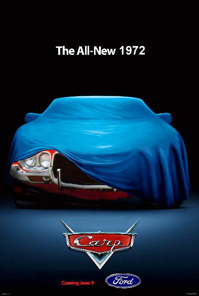 1971 Ford Ranchero - A car is partially covered by a blue tarp, with text indicating it is the 'All-New 1972'.