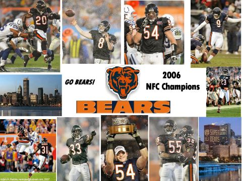 1985 Ford Crown Victoria LTD - A collage celebrating the Chicago Bears, players and the city skyline.