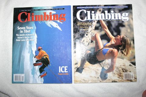2003 Jeep TJ - Two issues of Climbing magazine are displayed side-by-side, different adventure sports.