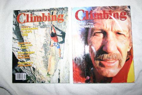 2003 Jeep TJ - Two issues of Climbing magazine are displayed together on a white surface.