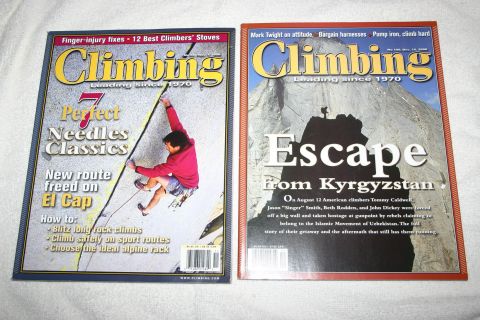 2003 Jeep TJ - Two issues of Climbing magazine are displayed side-by-side.