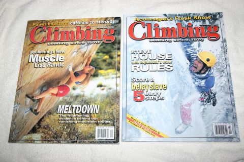 2003 Jeep TJ - Two issues of Climbing magazine are displayed, different extreme sports athletes on their covers.