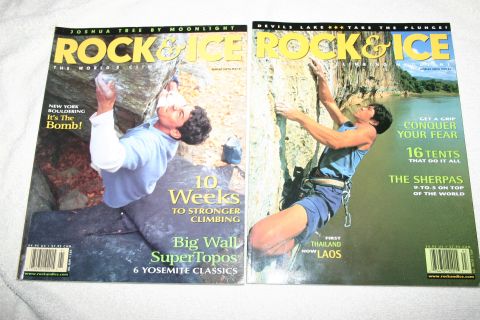 2003 Jeep TJ - Two issues of Rock & Ice magazine climbers on rock faces.