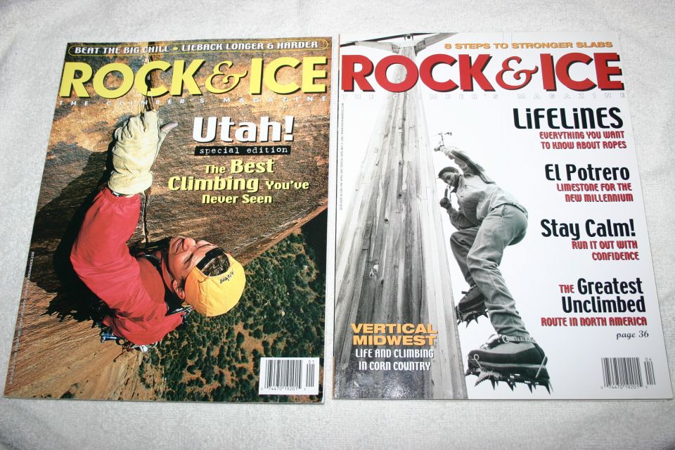 Two Rock & Ice covers: Utah best climbing and Lifelines ropes guide