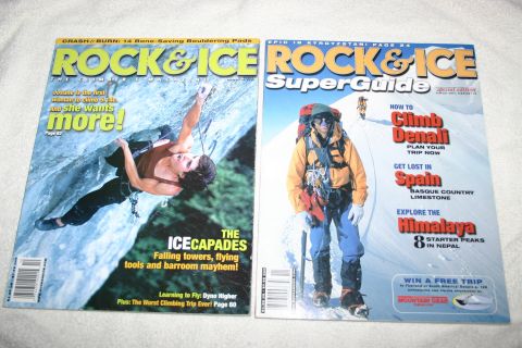 2003 Jeep TJ - Two magazines, Rock & Ice, cover stories about climbing and mountaineering.