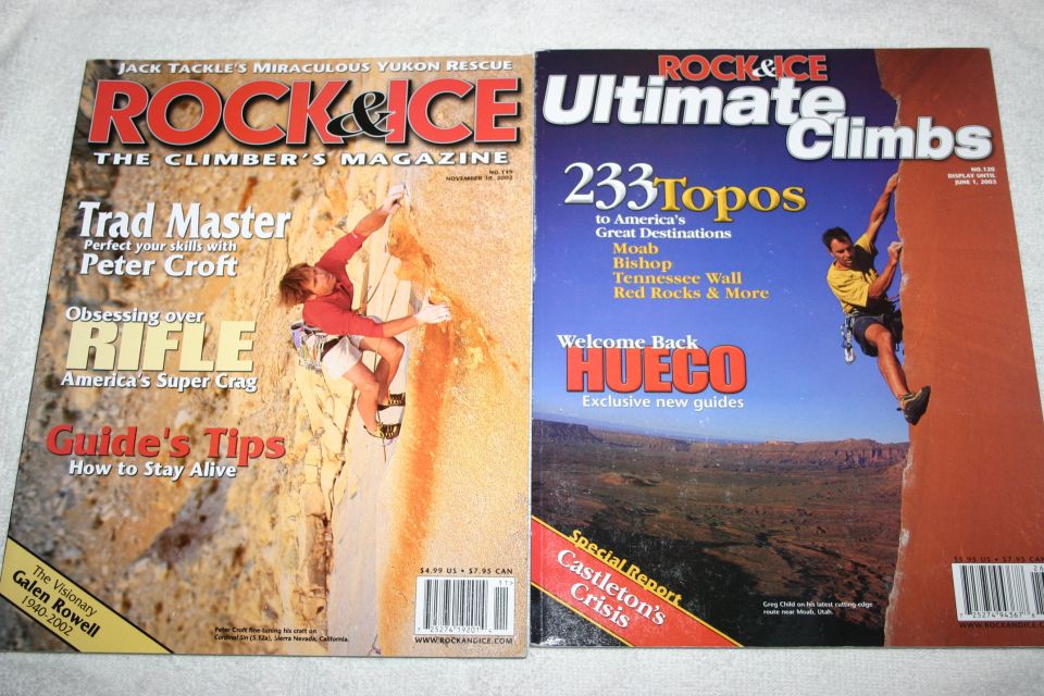 Two Rock & Ice covers: Trad Master Peter Croft and Ultimate Climbs 233 Topos