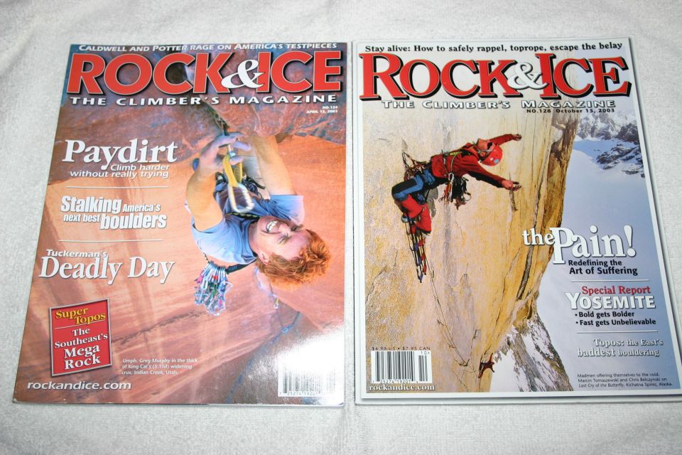 Two Rock & Ice covers: Paydirt deadly day and The Pain art of suffering