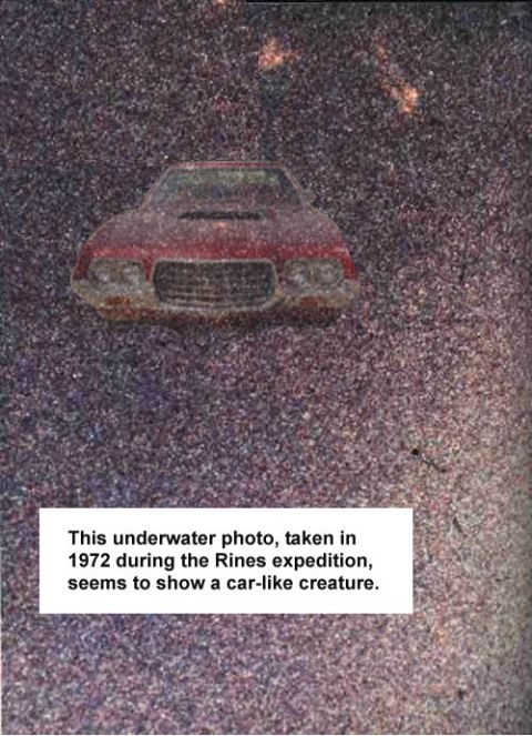 1971 Ford Ranchero - An underwater photo shows a red car with a distinctive front grille and headlights, appearing to be from the early 1970s.