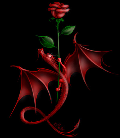 2004 Jeep Wrangler - A digital illustration depicts a red dragon with large wings holding a single red rose.