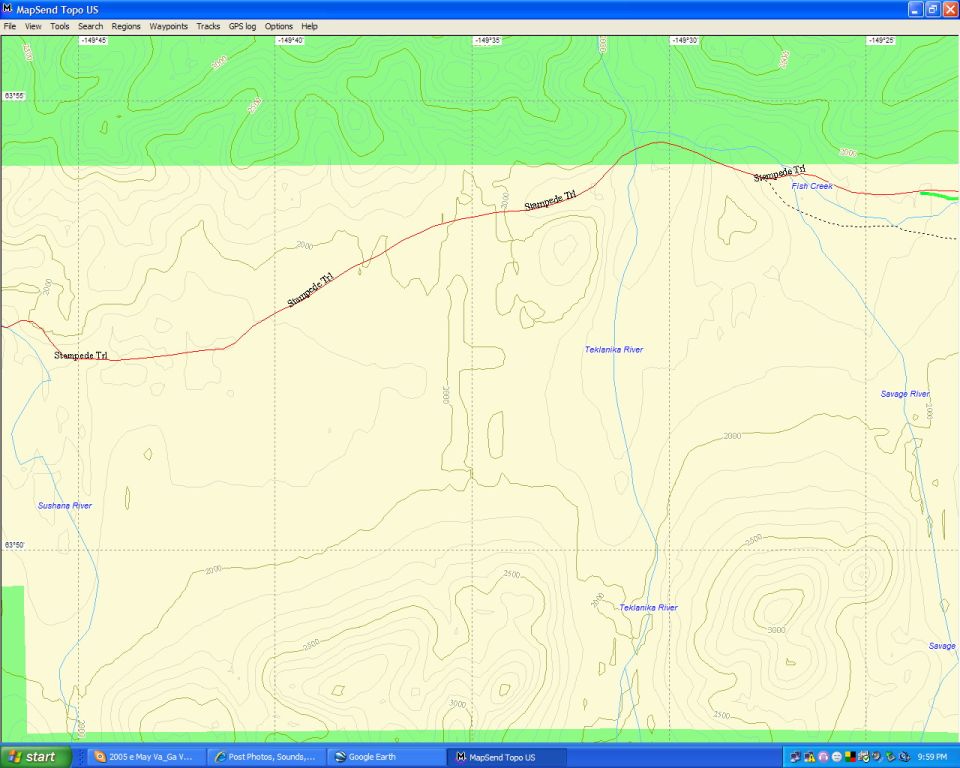 MapSend Topo US screenshot of a topographic map with rivers and trails