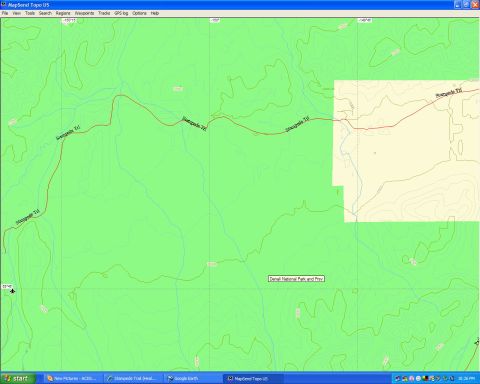 2003 Jeep TJ - GPS map screenshot displays topographical data and road information for Denali National Park.