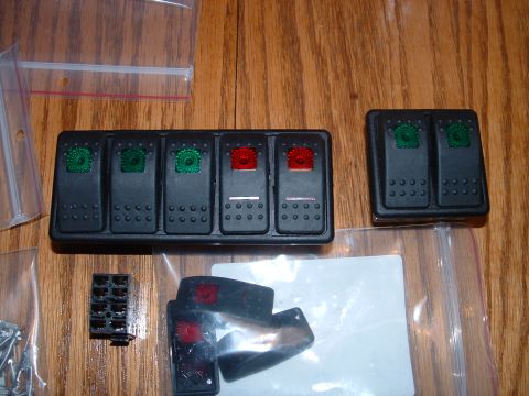 1978 Chevrolet C/K Pickup - Contura Rockers, Actuators, on-off (green) and Mom On - off - Mom On (red), mounts, clips and wire organizer