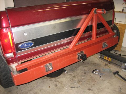 1996 Ford Bronco - Custom rear bumper with a spare tire carrier is attached to a Ford truck.