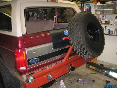 1996 Ford Bronco - Custom rear bumper and spare tire carrier installed on a 1996 Ford Bronco.