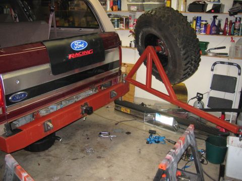 1996 Ford Bronco - Custom rear bumper and spare tire carrier fabrication for a 1996 Ford Bronco.
