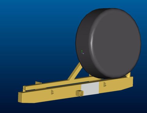 1996 Ford Bronco - 3D CAD render of a rear bumper assembly with a mounted spare tire and swing-away carrier.