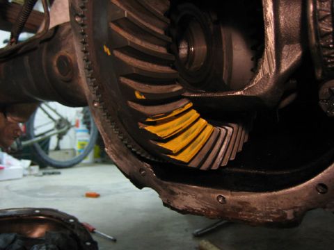 1996 Ford Bronco - Differential gears with yellow paint marks, likely for inspection or setup.