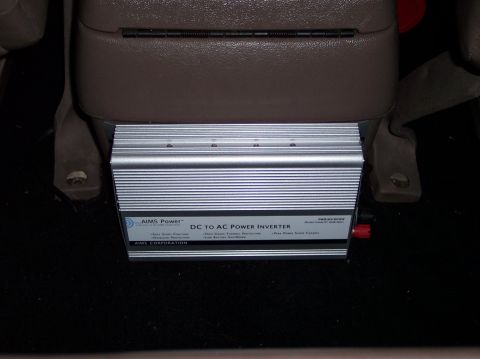 1996 Ford Bronco - The new 800 watt power inverter, mounted to the rear of the center console...plenty of juice to run the laptop and videocamera