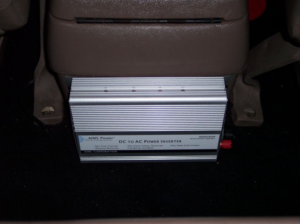 The new 800 watt power inverter, mounted to the rear of the center console...plenty of juice to run the laptop and videocamera