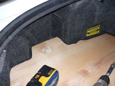 1997 Mercury Grand Marquis - Subwoofer enclosure Cover Panel. Finished rough cutout. Driver Side Closeup.