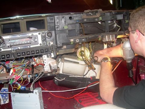 1989 Lincoln Town Car - Dashboard removed to access interior components for repair or modification.