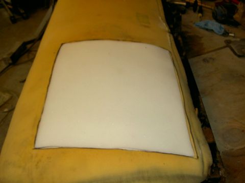 1967 Ford Ranchero - Seat cushion foam with a rectangular cut-out, likely for a repair or modification.