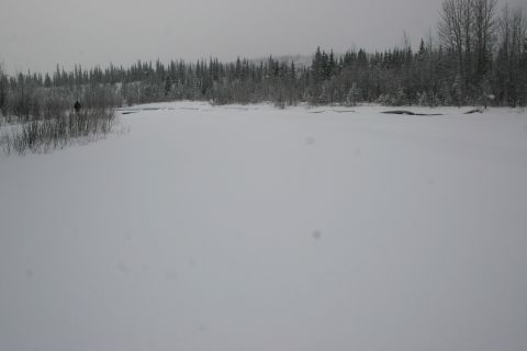 2003 Jeep TJ - A person stands in a vast, snow-covered landscape with trees in the background.