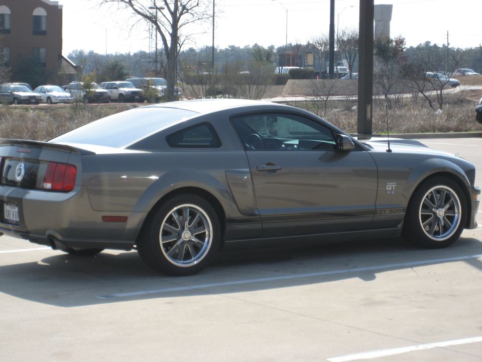 Gray Ford Mustang GT 500 rear quarter view
