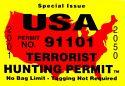1989 Ford Bronco - A "Terrorist Hunting Permit" document with "USA" prominently displayed over a map of the United States.