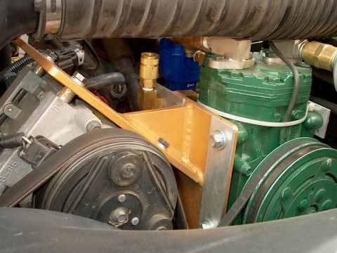 1996 Ford Bronco - Front view of York, with aluminum bracket for PS protector going down, and one in the back for air manifold.