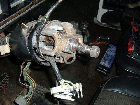 1978 Ford Bronco - The steering column assembly is shown with its electrical connectors detached, indicating a repair or maintenance procedure.