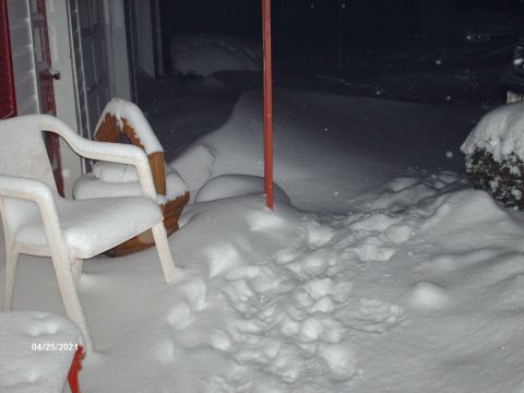 1995 Ford Probe - Yard furniture buried under a heavy snowfall, with a date stamp of April 25, 2021.
