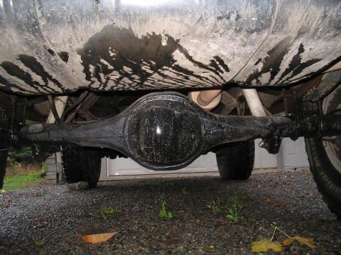1979 Ford Bronco - Underside view of a vehicle's rear differential and suspension components.