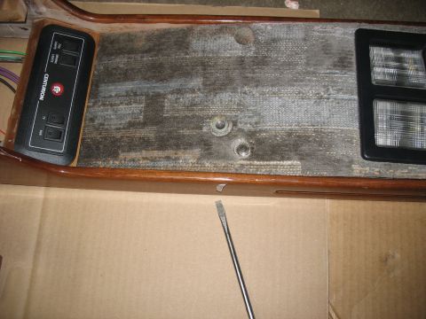 1995 Ford C-350 (Centurion Conversions) - Overhead console with Centurion branding, switches, and two clear-covered lights, possibly from a converted van.