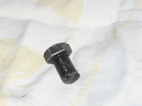 1995 Ford Bronco - A single greasy bolt is shown on a white cloth with yellow stains.