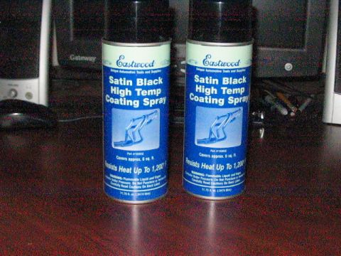1991 Ford Bronco - Two cans of Eastwood Satin Black High Temp Coating Spray are shown on a desk.