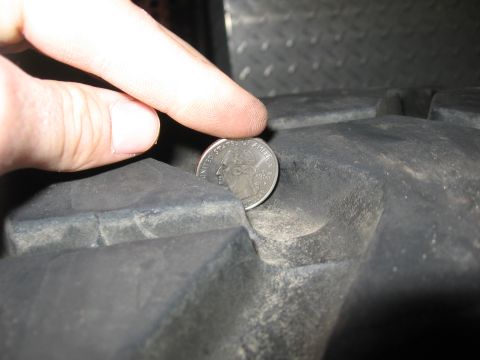 1974 Ford F-100 - A quarter is used to measure the tread depth of a tire.