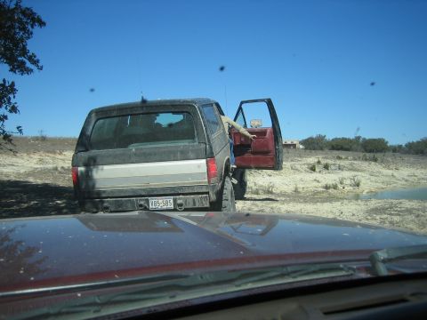 1996 Ford Bronco - 1996 Ford Bronco parked in a dry, outdoor area with the driver's door open.