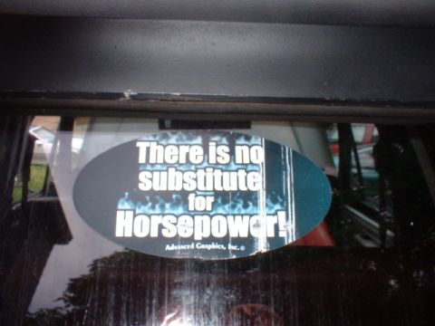 1979 Ford Bronco - A sticker inside a vehicle reads "There is no substitute for Horsepower!" with "Advanced Graphics, Inc." below.