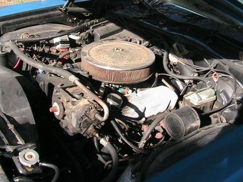 1973 Ford Ranchero - Engine bay of a 1973 Ford Ranchero, showing the V8 engine and various components.